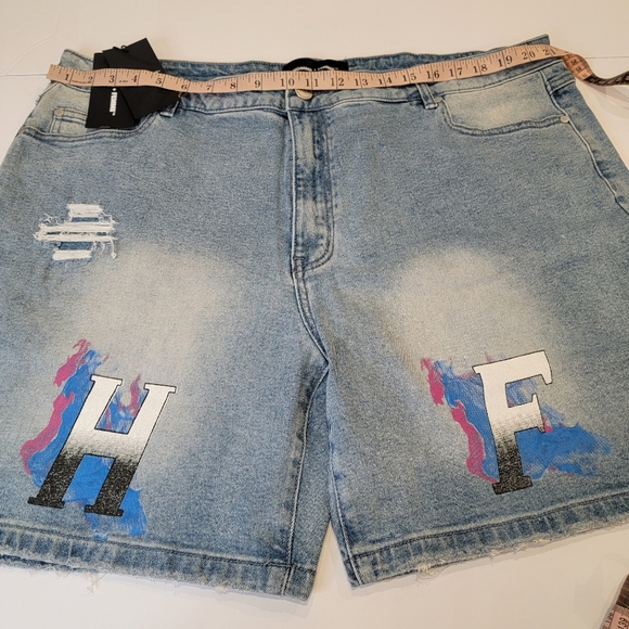 Homme + Femme Men'S Denim Logo Painted Distressed Shorts Size 42 NEW! - Picture 4 of 14